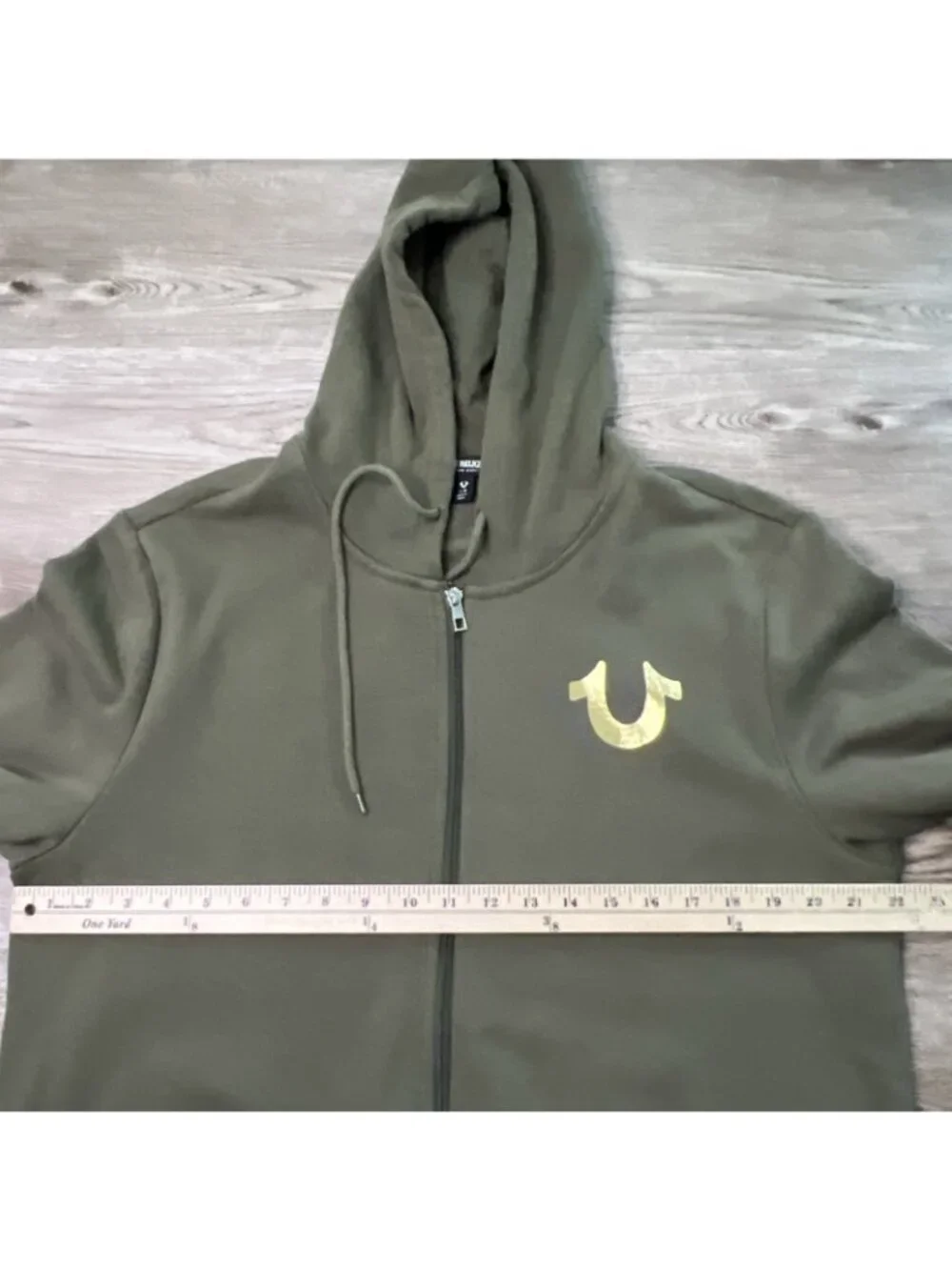True Religion Zip Up Hoodie Mens Large Green Fleece City Buddha Logo